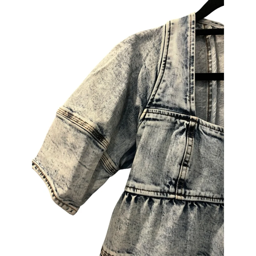 Ulla Johnson Denim Blue Jeans Dress Washed Out Acid Size 8 Square Neck $510 - Picture 6 of 13